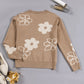 Flower Round Neck Dropped Shoulder Sweater