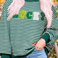 LUCKY Striped Dark Green Round Neck Long Sleeve Sweatshirt