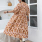 Plus Size Floral Printed Tie Neck Half Sleeve Midi Dress