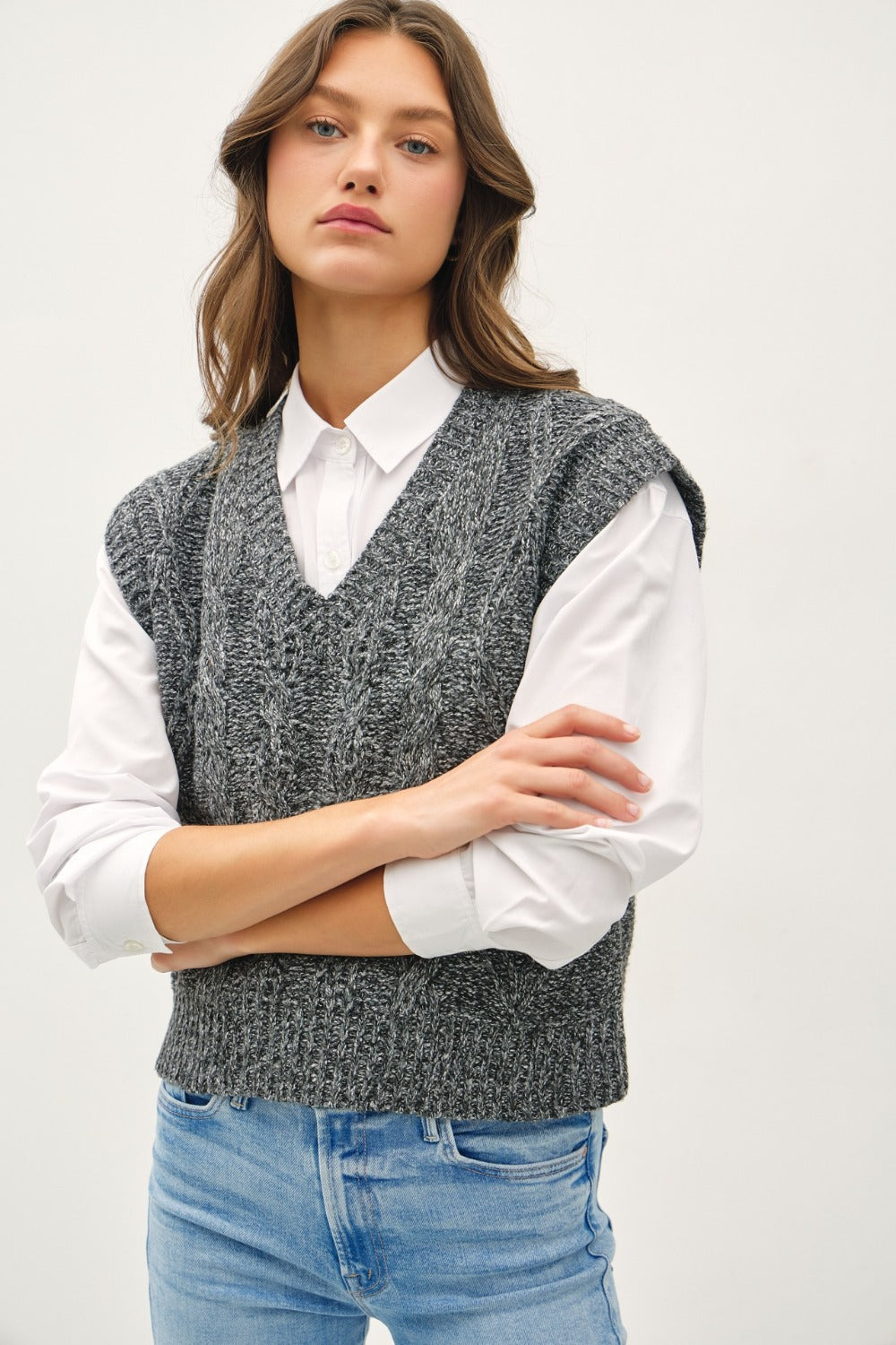 Be Cool Cable Knit V-Neck Sweater Vest *