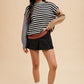 Annie Wear Striped Color Block Round Neck Sweater