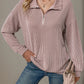 Double Take Striped Half Zip Long Sleeve T-Shirt