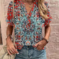 Full Size USA Themed Printed Notched Short Sleeve Blouse