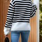 Striped Collared Neck Long Sleeve Sweater
