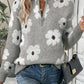 Full Size Flower Half Zip Long Sleeve Sweater