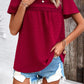 Swiss Dot Smocked Round Neck Short Sleeve Blouse