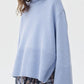 Side Slit Turtleneck Drop Shoulder Sweater