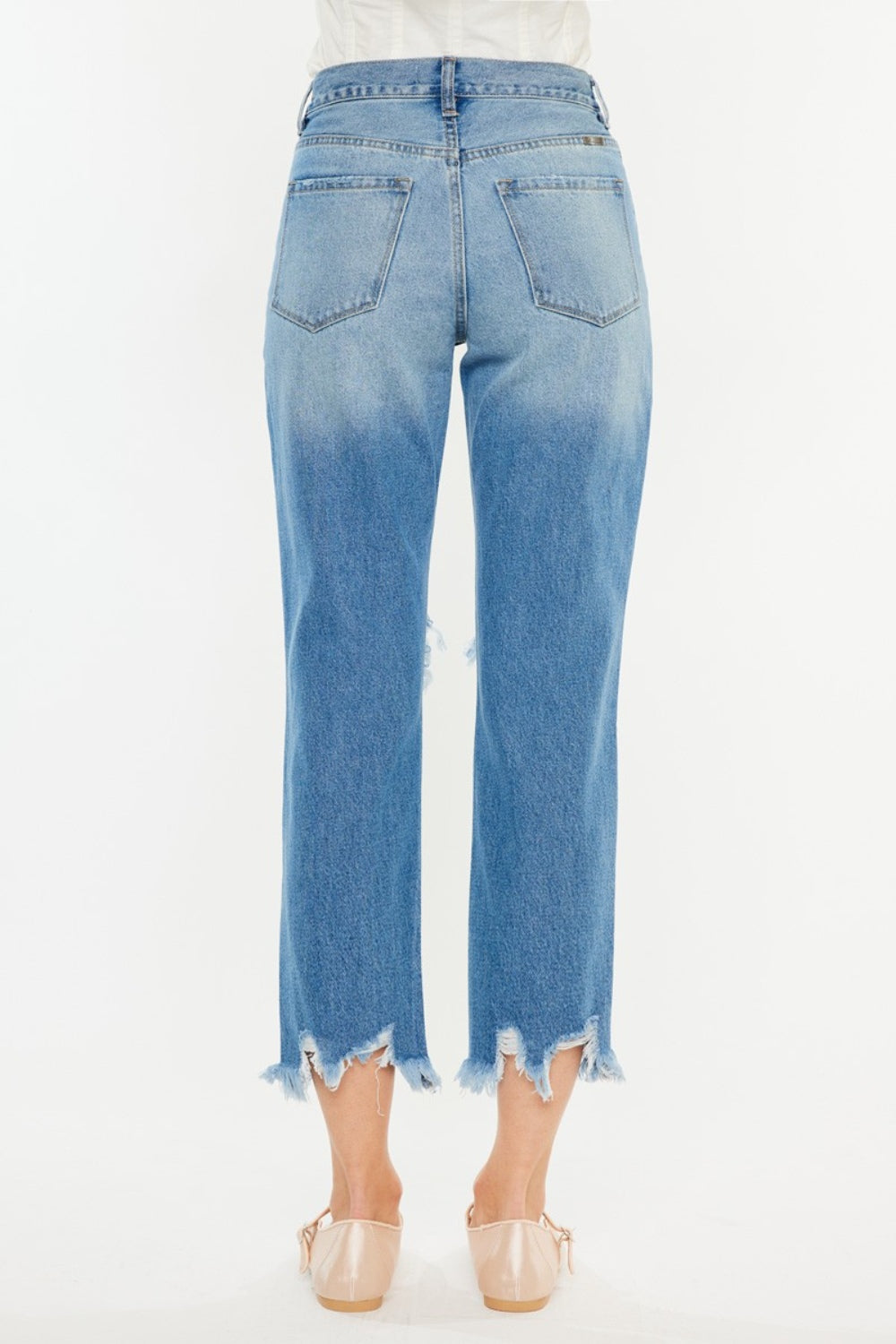 Kancan Distressed Frayed Hem Cropped Jeans *