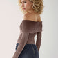 Double Take Ribbed Off-Shoulder Zip Up Long Sleeve Cardigan