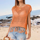 Openwork Cap Sleeve Knit Cover Up with Tassel