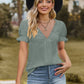 Lace Detail V-Neck Flounce Sleeve Blouse