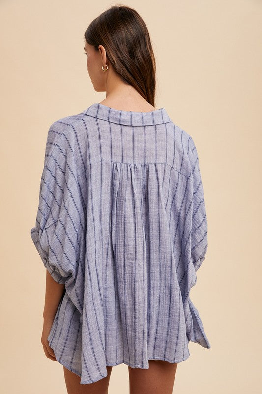 Annie Wear Striped Button Up Half Sleeve Shirt *
