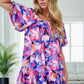 Printed Square Neck Short Sleeve Mini Dress