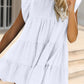 Ruched Round Neck Cap Sleeve Mini Dress