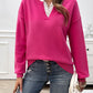 Devine Lace Detail Notched Long Sleeve Sweater