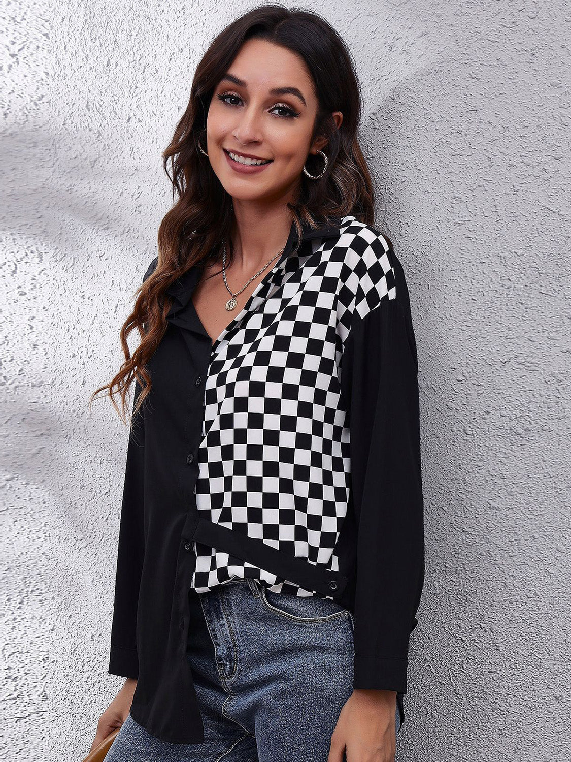 Printed Collared Neck Long Sleeve Shirt