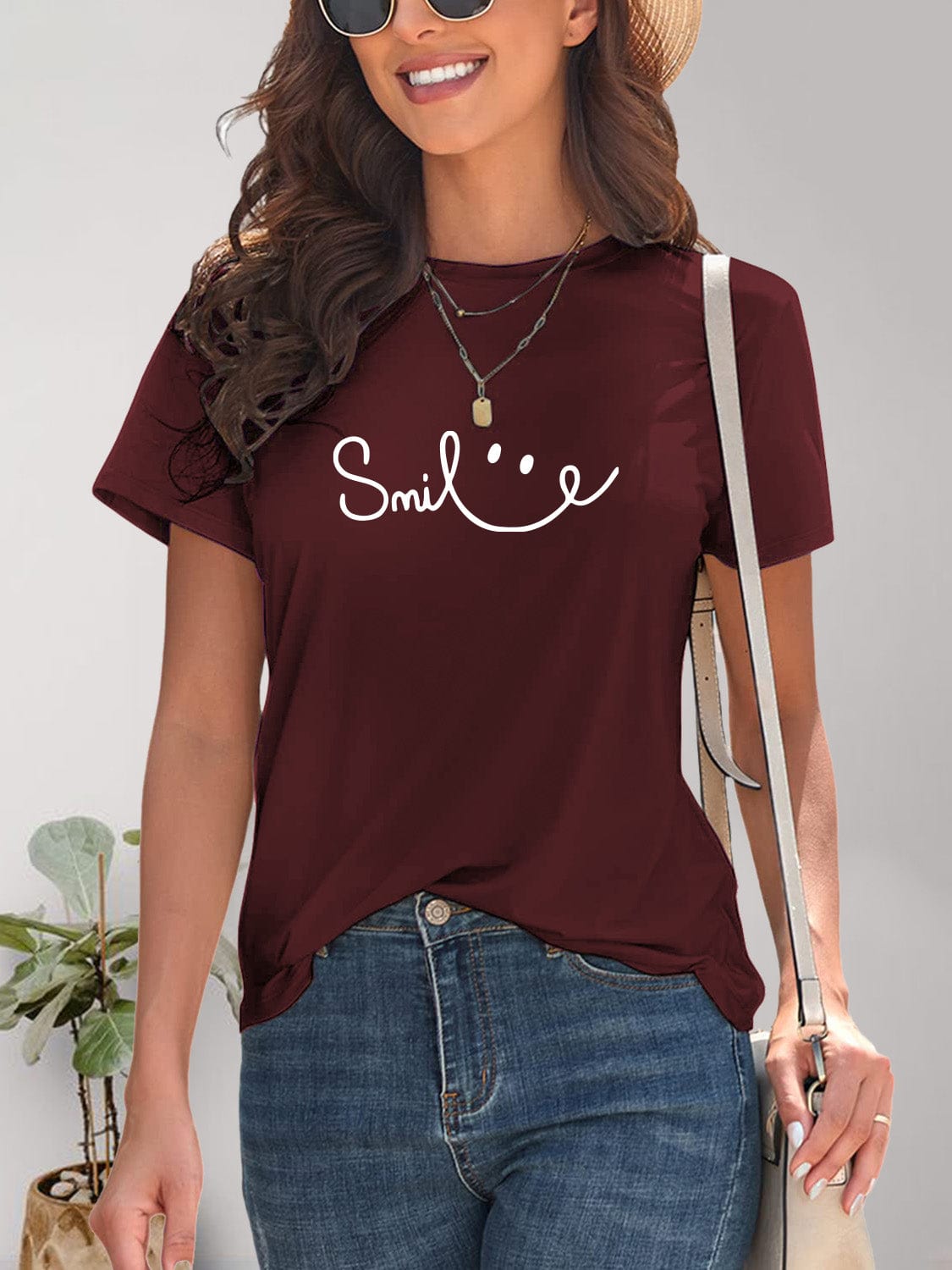 Full Size SMILE Round Neck Short Sleeve T-Shirt