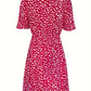Printed V-Neck Short Sleeve Mini Dress