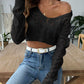 Openwork Collared Neck Long Sleeve Knit Top