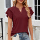 Full Size Eyelet Notched Flutter Sleeve T-Shirt