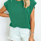 Full Size Textured Round Neck Cap Sleeve Blouse