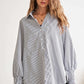 ADORA High-Low Striped Button Down Smocked Lantern Sleeve Shirt