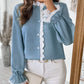Perfee Lace Detail Button Down Long Sleeve Shirt