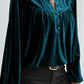 Notched Long Sleeve Velvet Top
