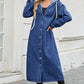 Button Up Long Sleeve Longline Hooded Denim Outerwear