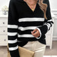 Striped Collared Neck Long Sleeve Sweater