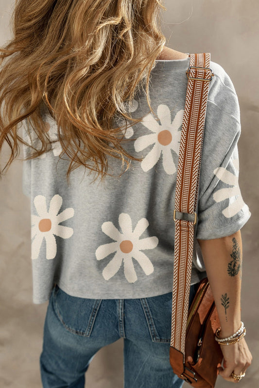 Full Size Flower Round Neck Half Sleeve T-Shirt
