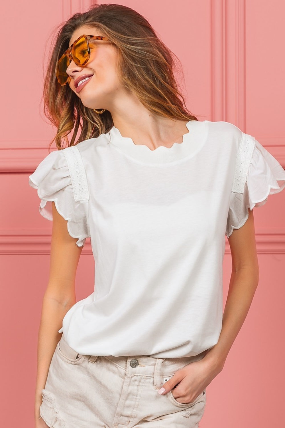 BiBi Scallop Edged Lace Trim Top - Brand BiBi *