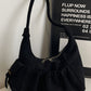 Ruched Suede Handbag with Zipper
