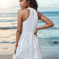 Eyelet Grecian Neck Mini Dress