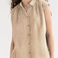Button Up Collared Neck Cap Sleeve Shirt