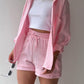 Full Size Texture Button Up Shirt and Drawstring Shorts Set