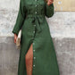 Perfee Collared Neck Long Sleeve Midi Shirt Dress
