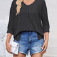 Full Size Textured Round Neck Three-Quarter Sleeve Blouse