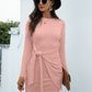 Tied Round Neck Long Sleeve Mini Dress