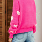 Heart Round Neck Dropped Shoulder Sweater