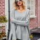 Slit V-Neck Dropped Shoulder Sweater