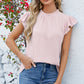 Ruffled Round Neck Cap Sleeve Blouse