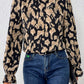 Frill Leopard Mock Neck Flounce Sleeve Blouse