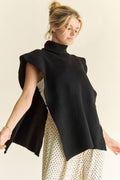 Davi & Dani Side Split Turtleneck Sleeveless Knit Top *