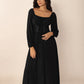 Lace-Up Square Neck Long Sleeve Midi Dress