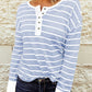 Striped Waffle Knit Henley Long Sleeve Top