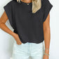 Full Size Textured Round Neck Cap Sleeve Blouse