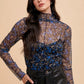 Annie Wear Floral Lettuce Hem Sheer Mesh Top