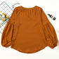 Ruched Notched Balloon Sleeve Blouse