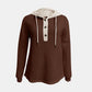 Full Size Waffle-Knit Contrast Long Sleeve Hoodie